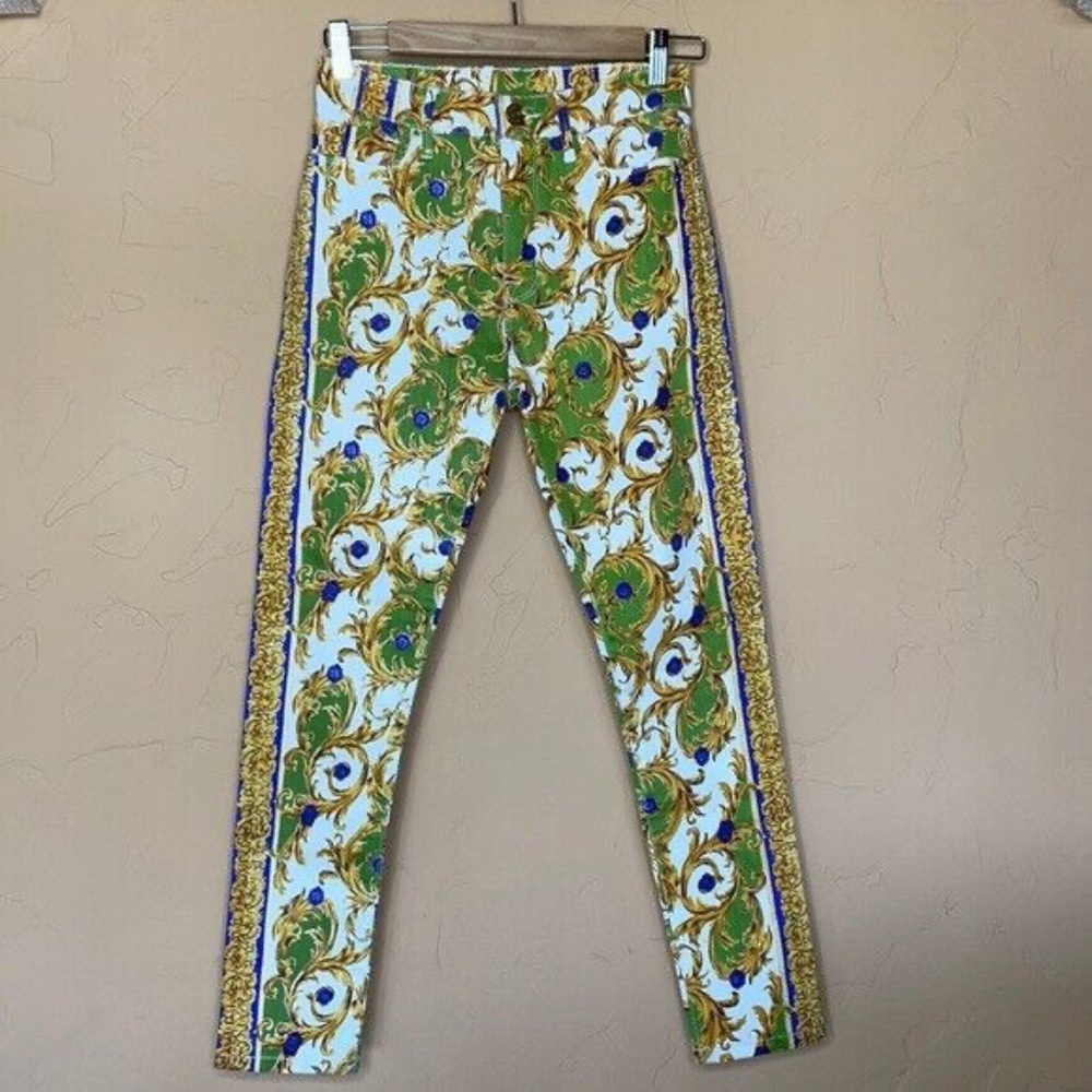 BDG/URBAN OUTFITTERS/BAROQUE PRINT JEANS/HI-RISE CROP/SZ25. YELLOW GREEN GOLD ON